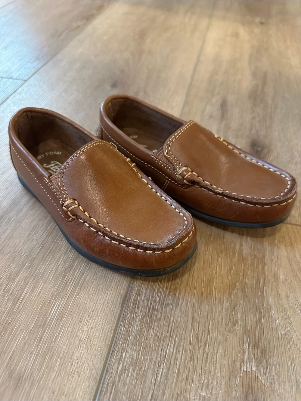 Florsheim Boys Kasper Venetian Driver Loafers Tan Leather Slip-On Shoes 11W Wide